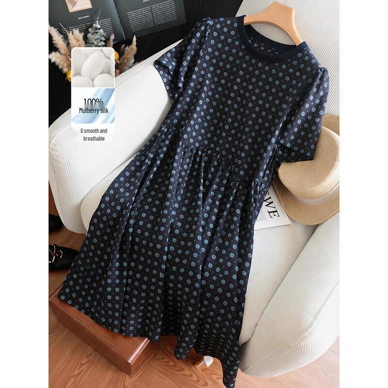 Demana Women s 100% Silk Geometric A-Line Dress L
