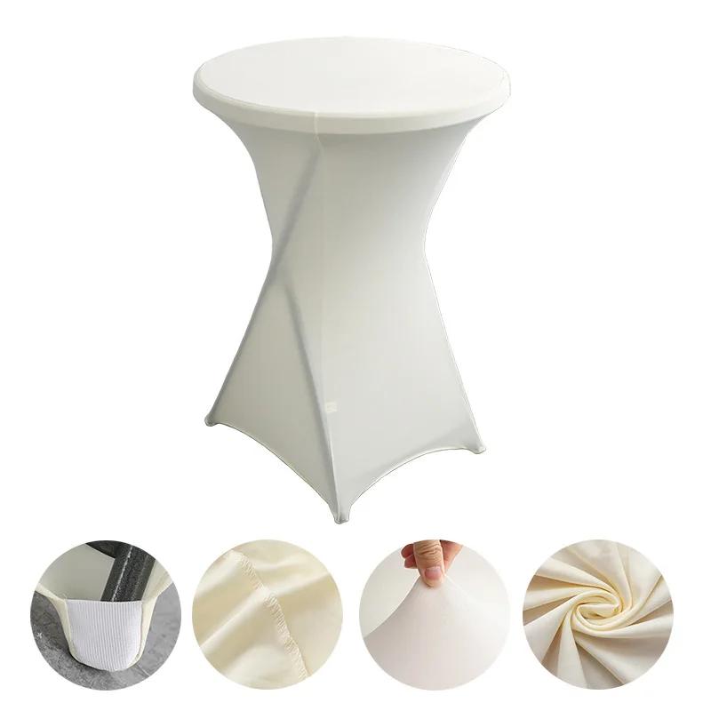 1-6Pcs Spandex Round Tablecloth Cocktail White Table Covers Fitted Stretch Tablecloth for Wedding, Banquet, Party, Birthday