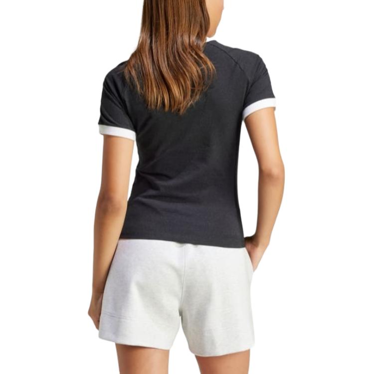 Adidas Women's 3 Stripes Slim Raglan T Shirt Black Melange IU2429