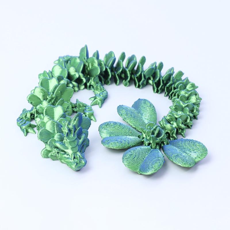 3D Printed Dragon Model 22cm Creative Movable Joint Clover Dragon Fish Tank Decoration Desktop Ornament Collection Gifts