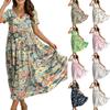 Women Casual Loose Bohemian Floral Dress Krótki rękaw Długa Maxi Summer Beach Swing Dress