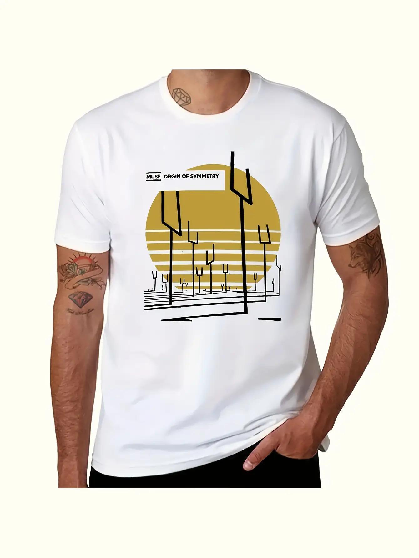 

Футболка Muse Merch с принтом «Симметрия Точек и Абстрактное Дерево» - Белая с Черно-Желтым Геометрическим Дизайном, Вдохновленным Логотипом S