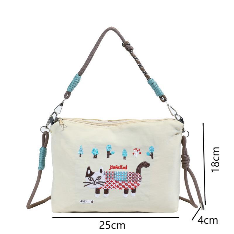 Ladies Tote Bag Lazy Ins Wind Japanese Embroidery  Joker Large-Capacity Durable Shoulder Bag Commuter Messenger Bag