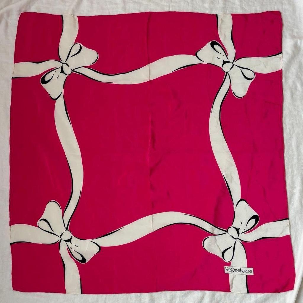 Used Yves Saint Laurent Silk Scarf Pink Ribbon YSL Vintage