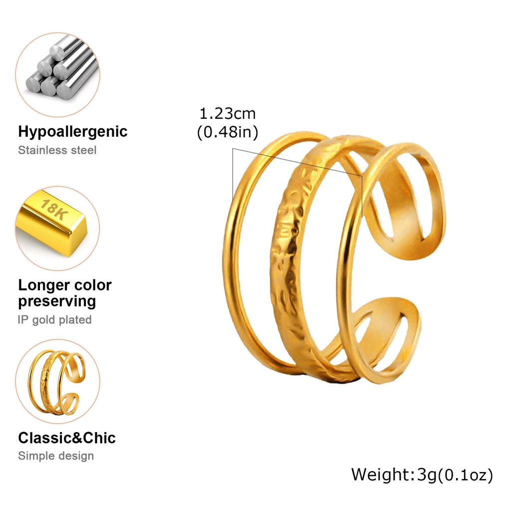 Stainless Steel Wave Ring Adjustable, Open Brand Stainless Steel Geometric Ring for Women, Trendy Statement Jewelry