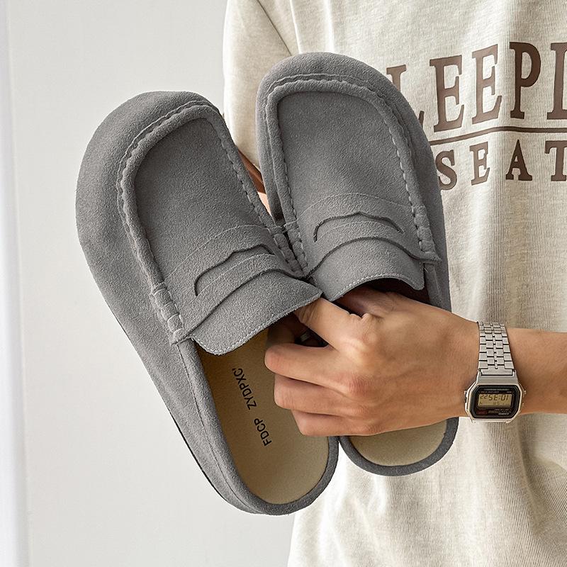 Vintage Comfortable Suede Casual Muller Shoes Fashion Lazy Commuter Height Boken Shoes 92286 Grey-J