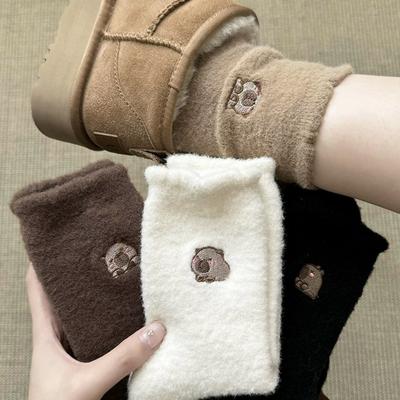 Damen Herbst und Winter Verdickte Warme Cartoon-Stickerei Hausboden in Den Röhrensocken