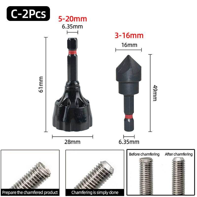 3-19MM Deburring External Chamfer Tool Stainless Steel Metal Drilling Tool Remove Burr Clean Bolt Tools Hex Tool Accessories