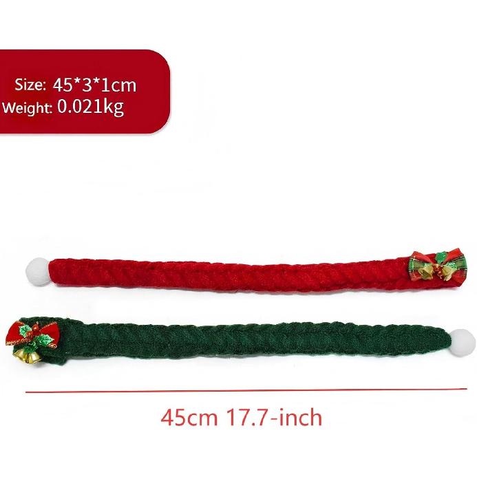 Christmas Pet Scarf with Bell and Bow, 17.7 Inch Long, Adjustable, Red and Green Christmas Neck Wrap for Cats and Dogs, Festive Holiday Bandana for