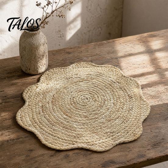 Placemat for Soup Pots Natural Corn Husk Placemat, Heat Resistant Non Slip Temperature Insulating Table Mat, Floral Design, Durable Grass Weaving
