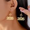 2026 Number Gold Color Stars Drop Earrings for Women Geometric Dangle Hanging Earrings Party New Year Jewelry Gifts