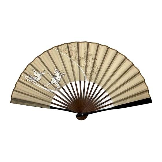 [Hana Kanzashi] Men s Choju-Giga 22cm Cotton Fabric Fan, Sensu, Men s, Large Frog, Rabbit, Brown, Single Fan [Choju-Giga]