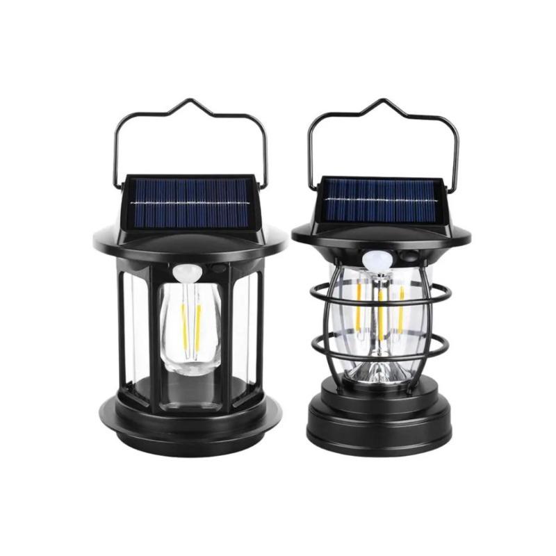 Solární venkovní kempingová lucerna s knoflíkem Vintage kempingové světlo 1200mAh Ruční kempingová lampa pro turistiku Nouzové