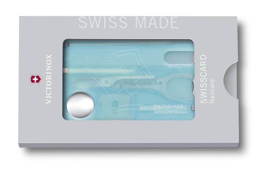Victorinox Swiss Card Nail Care Ice Blue Transparent Nail File Nail Polisher Glass Nail File with Scissors 13 Functions Disaster Prevention First Aid