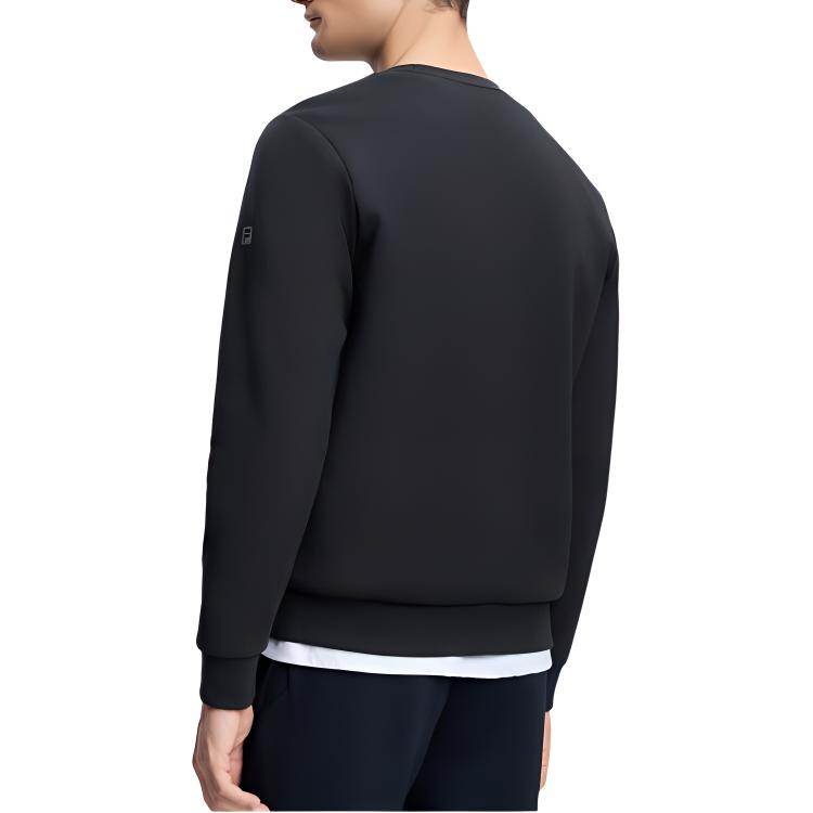 FILA Logo Print Fitness Crew Neck Pullover Retro American Sweatshirt Men sweatshirt Deep-Black A11M341206F-BK