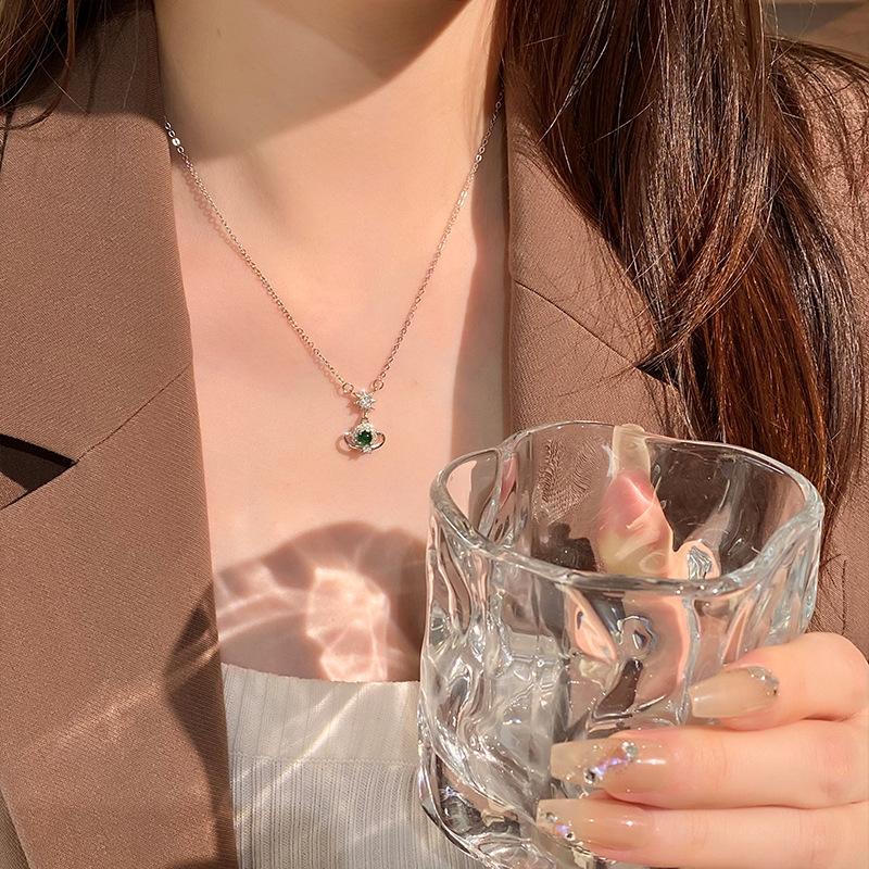 Cosmic Planet S925 Silver Necklace Does Not Fade Women's Natural Dangerous Materials Jade Premium Niche Clavicle Chain Daily Gift