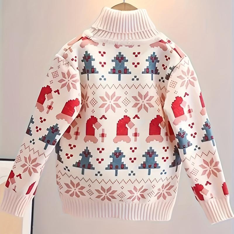 

Детский свитер с высоким воротом для девочек и мальчиков, зимние топы, пальто, осенние детские теплые свободные вязаные свитера, детская рождественская одежда для детей 2–10 лет 120 красный