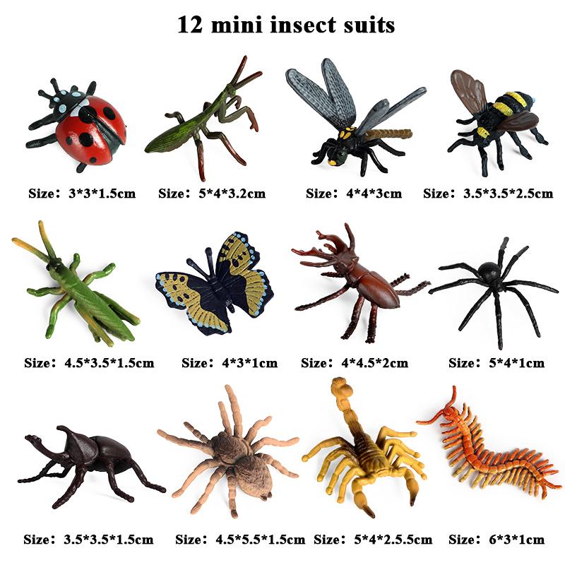 Oenux Insekten-Tiere Modellset Schmetterling Libelle Biene Käfer Spinne Skorpion Gottesanbeterin Zikade Eidechse Garten Miniatur Kinderspielzeug Geschenk