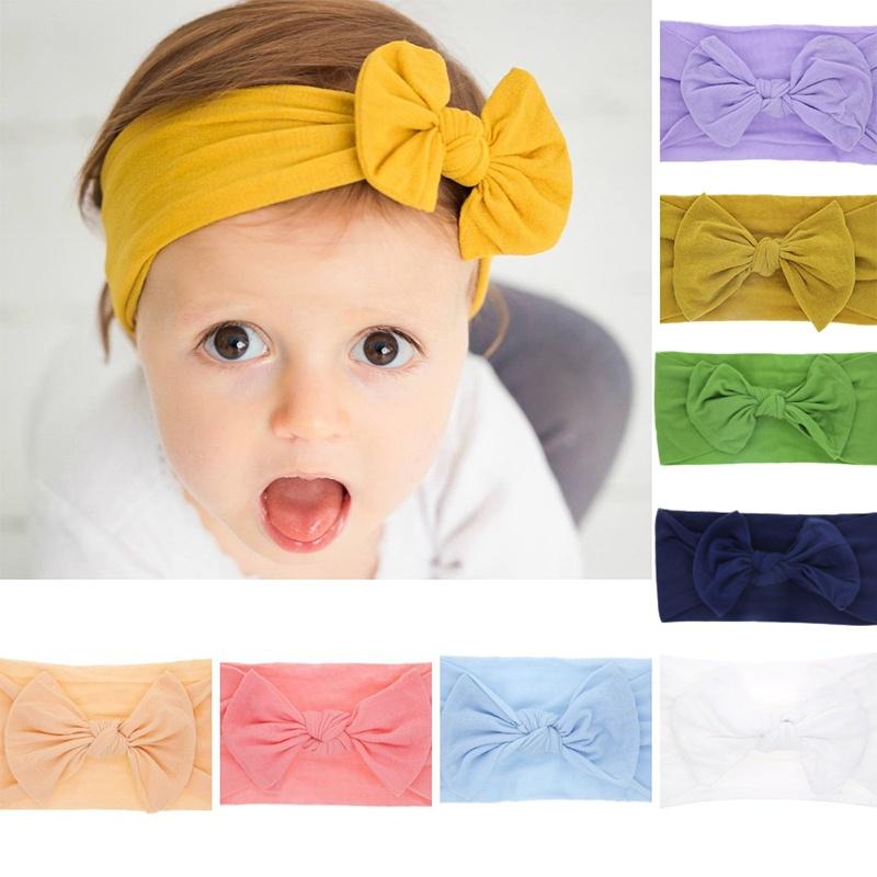 Lovely Baby Nylon Bow Bunny Ear Headband Soft Broadside Hair Accessory For Child With Good Elasticity
