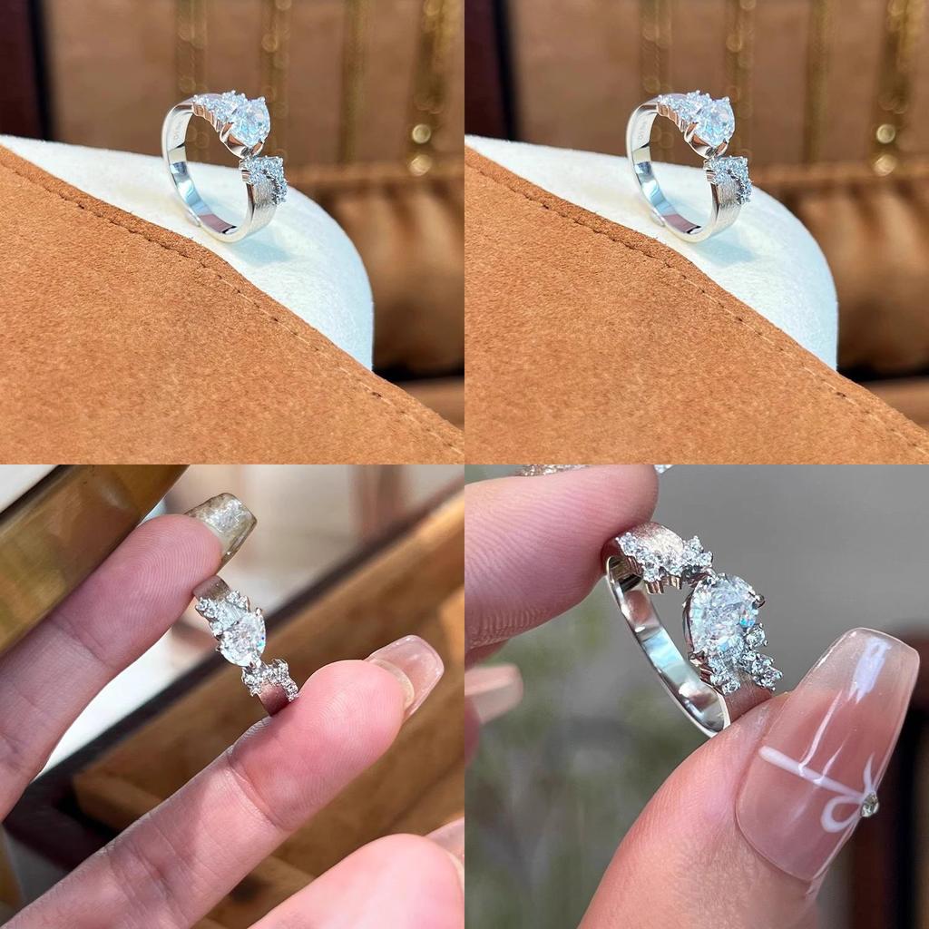 Cute And Elegant Adjustable Ring For Women Crafted From Copper With Sparkling Waterdrop Zircon