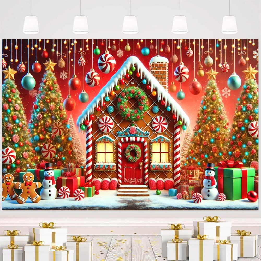 Gingerbread Houses and Christmas Tree Banners Are Ideal for Outdoor Garden Porch Decorations and Winter Holiday Parties