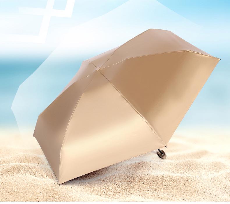 Compact Gold Umbrella: Ultra-light 6-Rib Folding Dual-use for Sun and Rain Protection