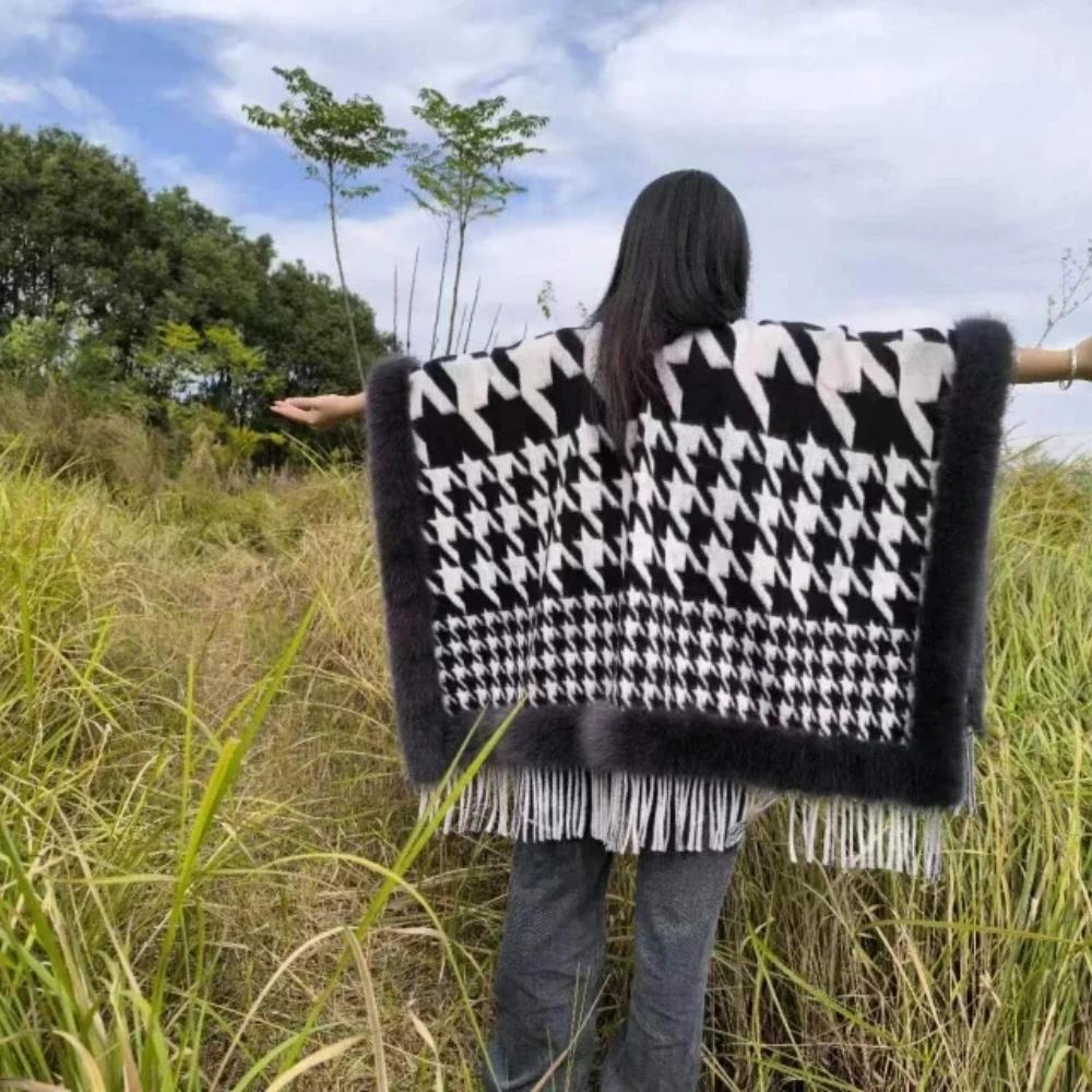 Custom Made Women Loose Faux Fur Ball Winter Warm Cardigan Shawl Cape Oversize Lining Velvet Cloak Overcoat Poncho Overcoat