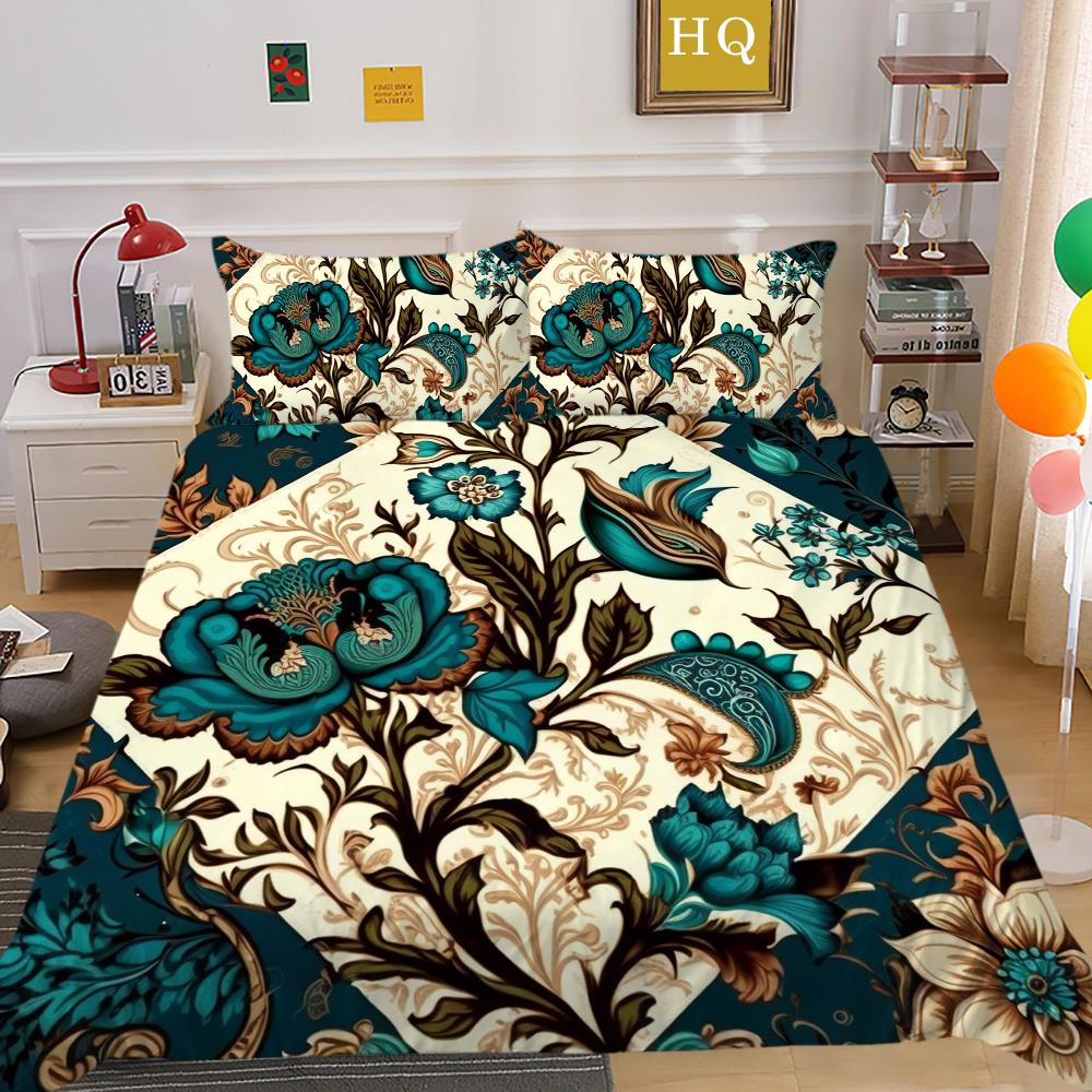 Set Biancheria da Letto Colorato Stampa Fiori 3D King Size Set Copripiumino Donna Set Letto in Poliestere Copri
