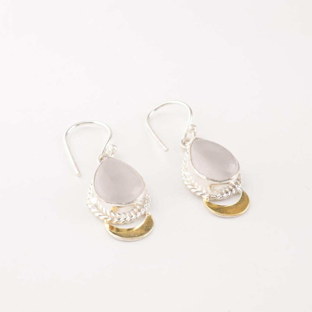 Selenite Gemstone 925 Stamped Silver Jewelry Handcrafted Earrings 1.5" For Women EE-162-33