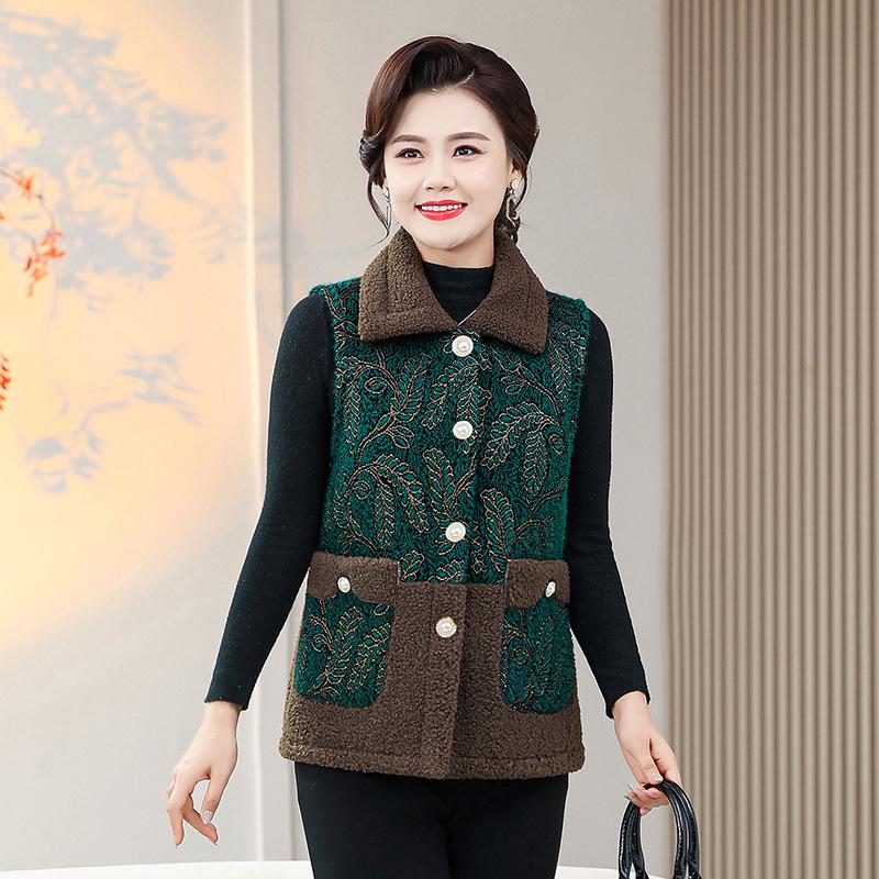 Women's Fleece-Lined Shawl Vest - Winter Wool, Mid-Aged & Elderly Style