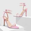 Sexy Pearl Decoration High Heel Sandals Women Fashion Pink Ankle Strap Pointed Toe Heels for Ladies Elegant Wedding Bridal Shoes