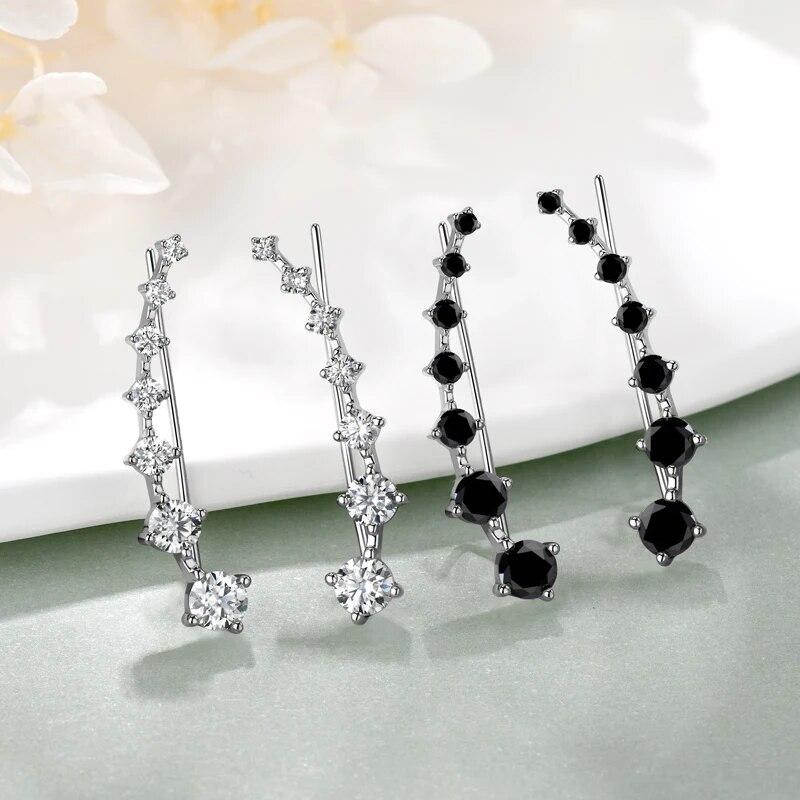 Boucles d'oreilles Moissanite couleur D pour femmes, grimpeur sur chenilles, 7 étoiles, manchettes d'oreilles, argent 925, diamant noir/blanc, bijoux de mariage, cadeau de luxe
