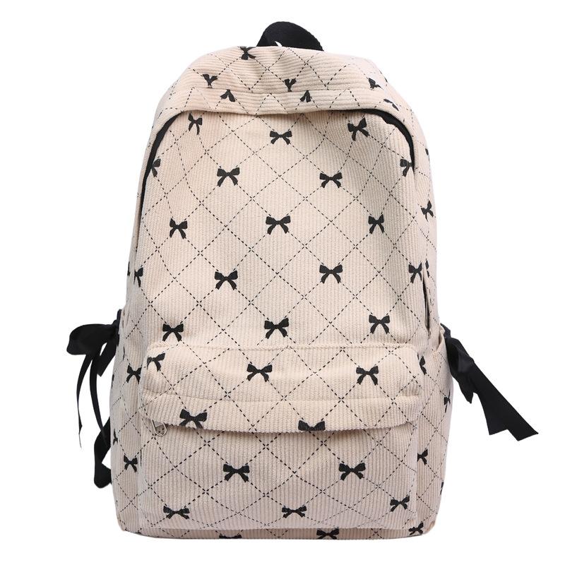 

Рюкзак с принтом банта, вельветовый, большой вместимости, износостойкий, грязеотталкивающий, студенческий школьный рюкзак белый