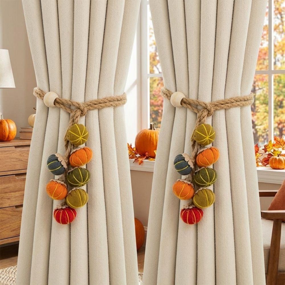 Fruit Ornament Adjustable Pumpkin Curtain Tieback Fruit Cartoon Hanging Ball Tieback with Tessel Curtain Binding Bedroom