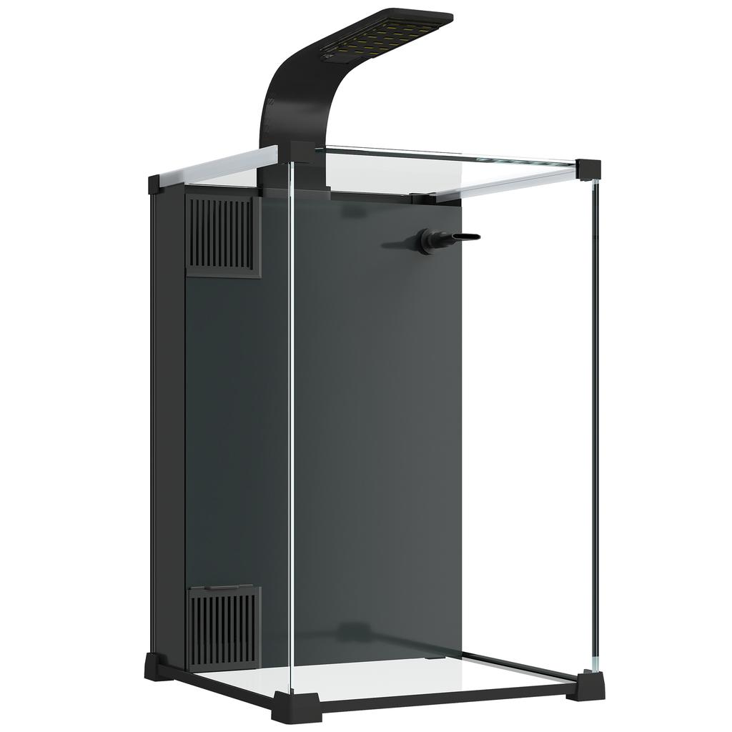 36L Tempered Glass Home Aquarium with Integrated Filter and LED Light, 30x30x45.5 cm, Black