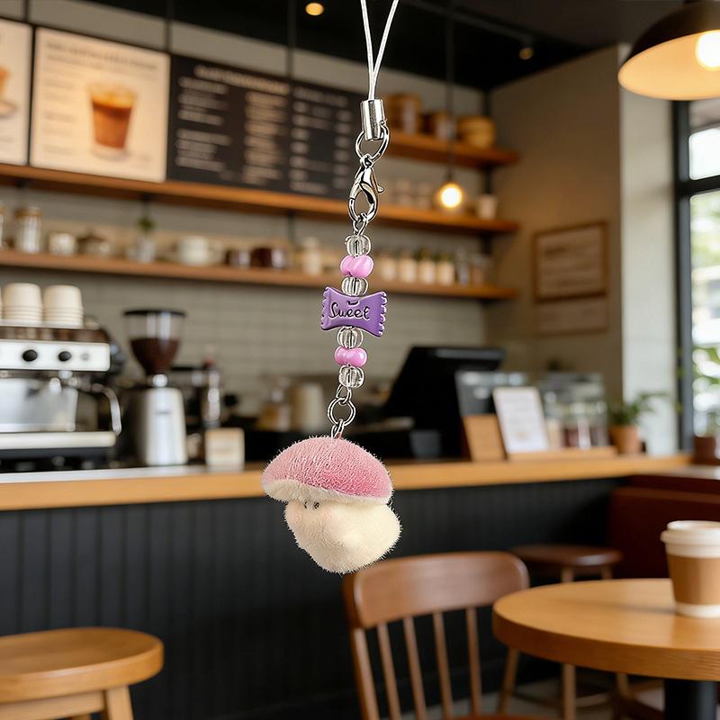 Plush Mushroom Keychain Soft Flocking Pendant Phone Strap Cute Mushroom Lanyard Bright Mushroom Phone Charm For Diy Accessories фиолетовый