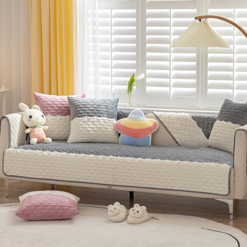 

Soft Plush Non-Slip Sofa Cushion Cover Dual-Sided Patchwork Design Anti-Scratch for Autumn Winter Home Decor 70*70cm