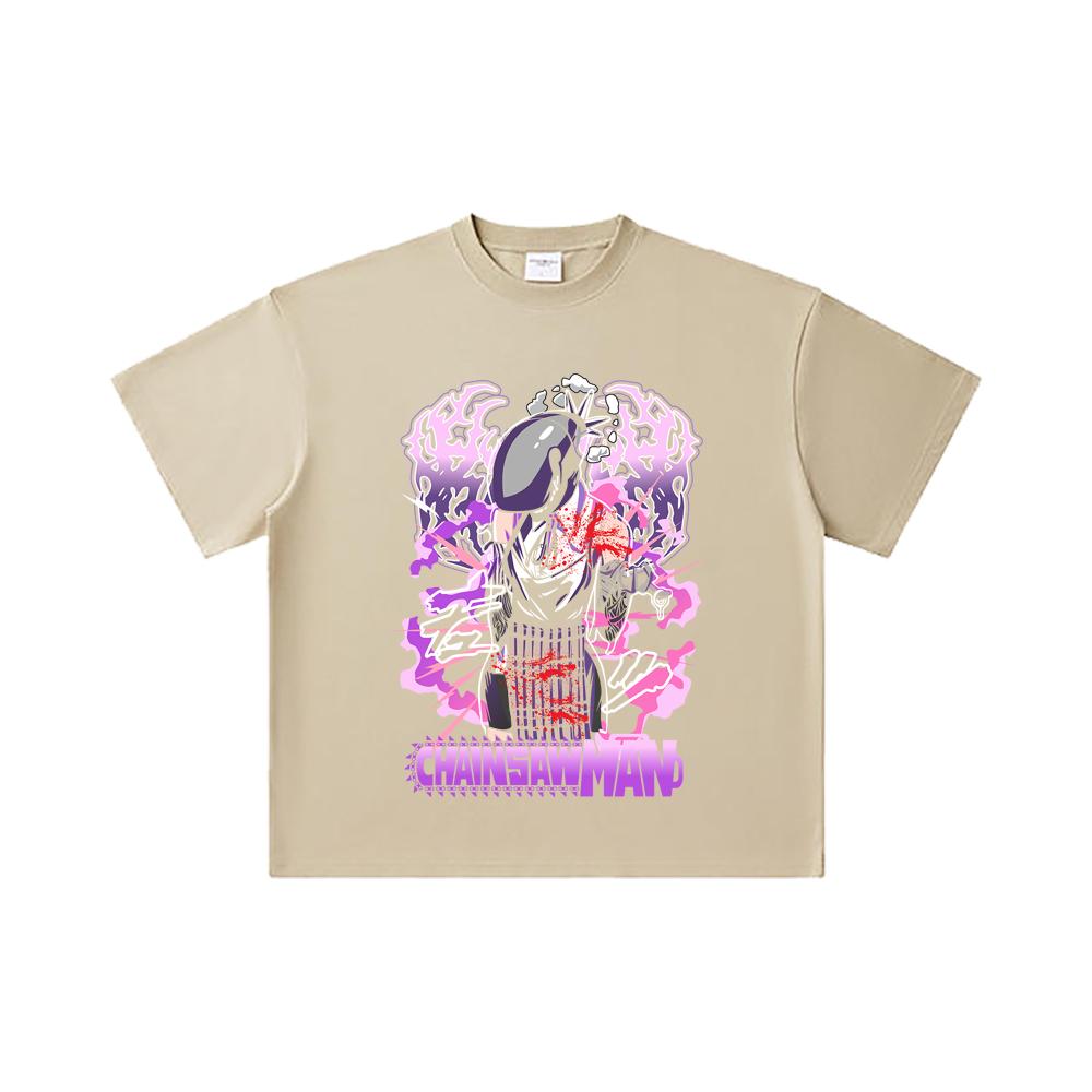 260 GSM Double Yarn 32 Count 100% Cotton Chainsaw Man V53 Reze Print Unisex Heavy Cotton T Shirt