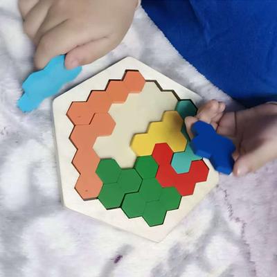 Wabenhexagon Tangram Holz Geometrische Rätsel Herausforderung Gehirnjogger IQ Logiktraining Kinder Montessori Pädagogisches Spielzeug