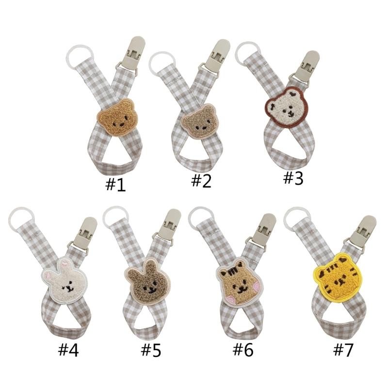 Stylish Newborn Pacifier Holder with Bear Rabbit Decorations Cloth Wood Pacifier Clip Gift for Baby Showers & Birthdays