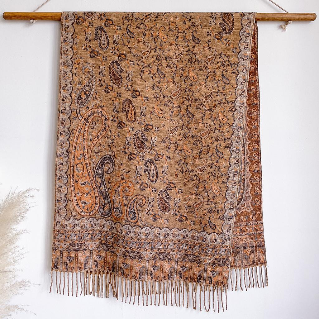 Scarf women's outer with ethnic style imitation cashmere shawl desert seaside travel warm cashew flower scarf thin