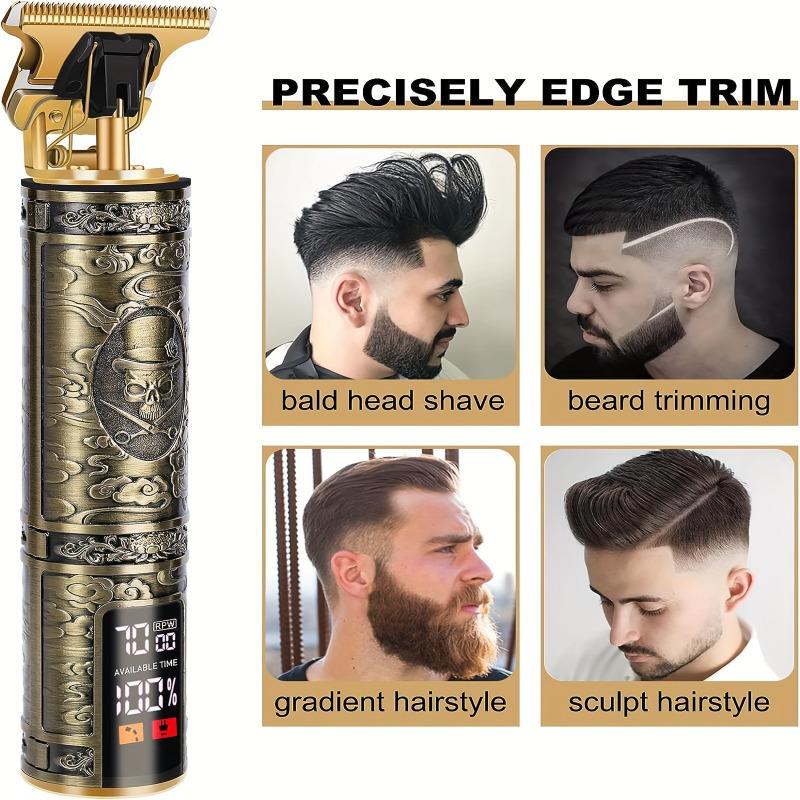 Men's Professional Barber, Men's Beard Trimmer, Hair Trimmer, Cordless Rechargeable with LCD Display, Close To Zero Gap Trimming Kit