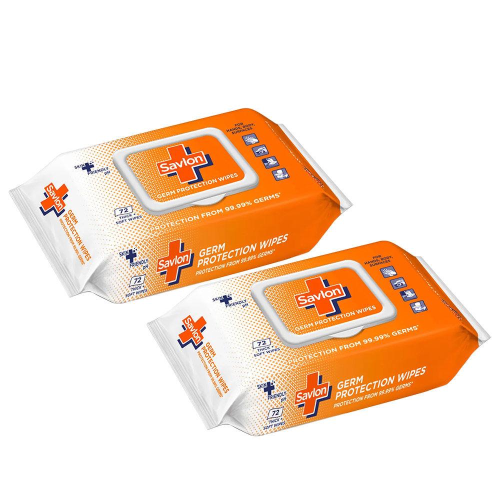 Savlon Germ Protection Wet Wipes Thick Soft 72 Wipes Pack of 2 for Hands Body Surfaces