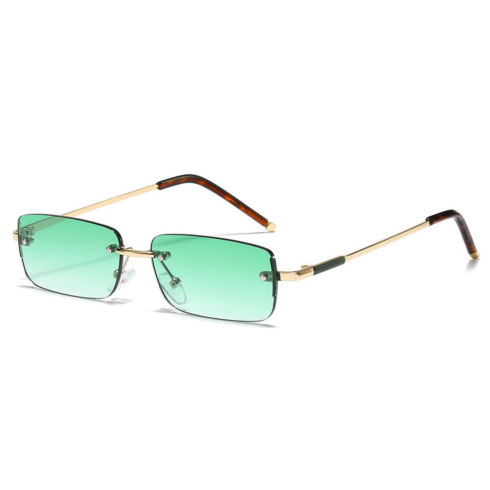  Fashion Rectangle Women Sunglasses Vintage Rimless Clear Ocean Gradient Lens Men UV400 Trending Sun Glasses