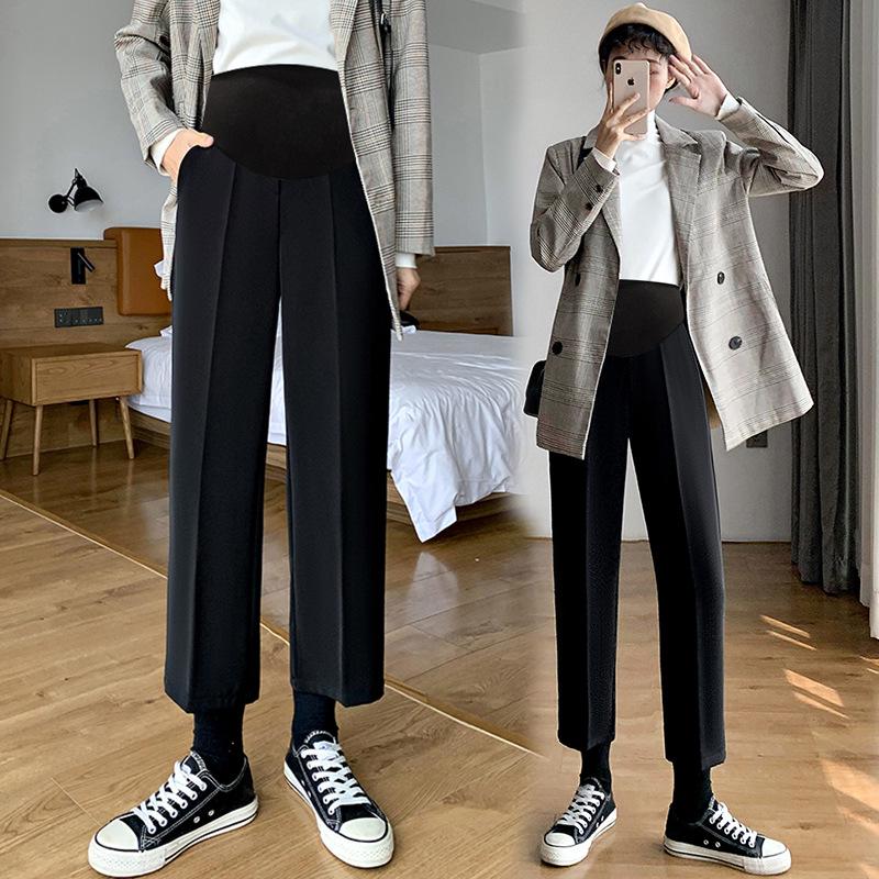

Korean Style Maternity Wide-Leg Suit Pants - Spring/Autumn Straight Leg, Drape Design, Nine-Point Length M