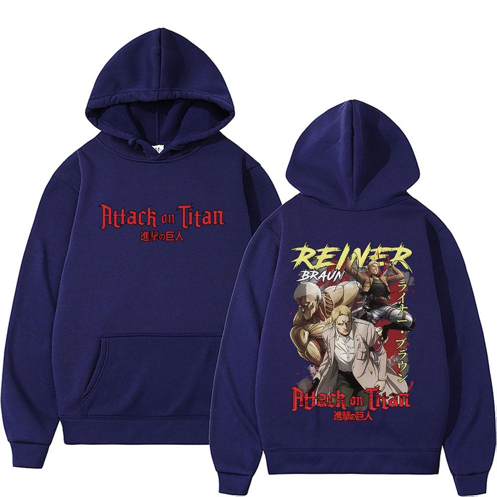 Anime Attack On Titan Reiner Braun Graphic Print Hoodie Men Women Cartoon Manga Retro Sweatshirt Male Unisex Oversized Pullover Hoodies