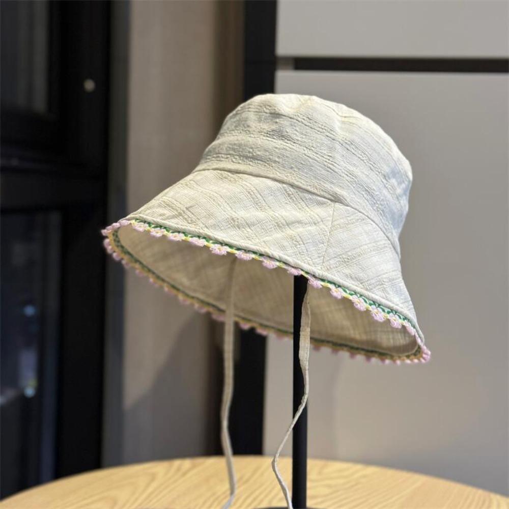 

Ribbon Lace Flower Bucket Hat Plaid Sunshade Hat Fashion Women Fisherman Hat Ladies