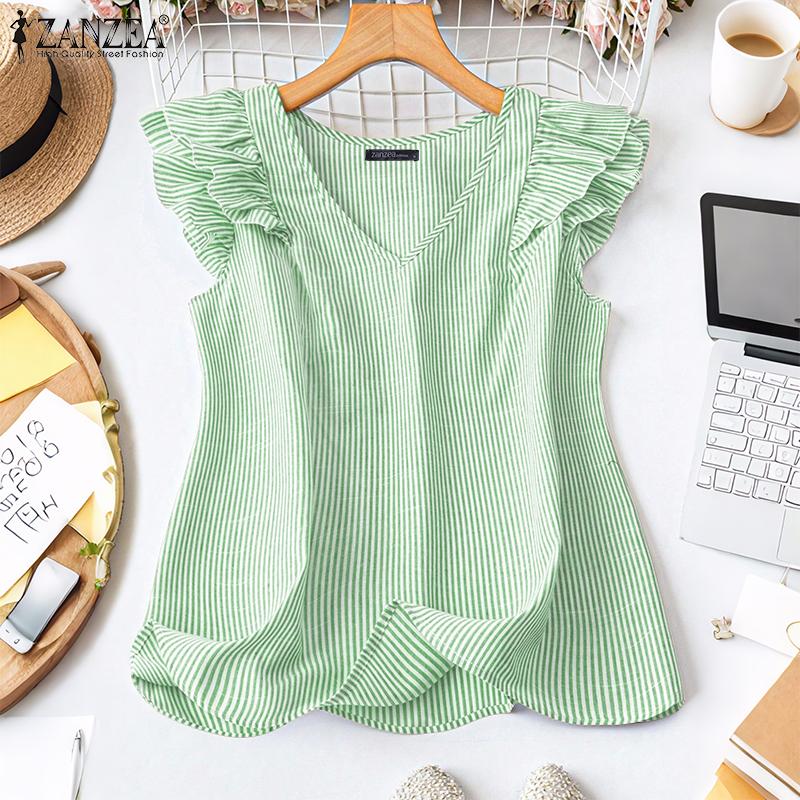 ZANZEA Women Casual V-Neck Summer Sleeveless Stripe Tank Tops