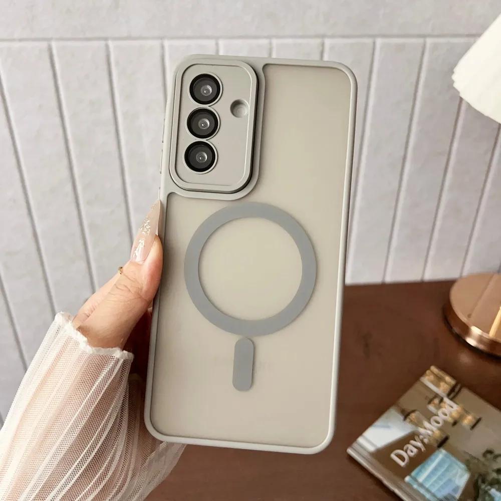 Luksusowe matowe etui magnetyczne do Samsung Galaxy A56 A55 A36 A35 A26 A16 A15 A06 A05 S25 S24 S23 Ultra Plus Pokrowiec z obsługą ładowania bezprzewodowego
