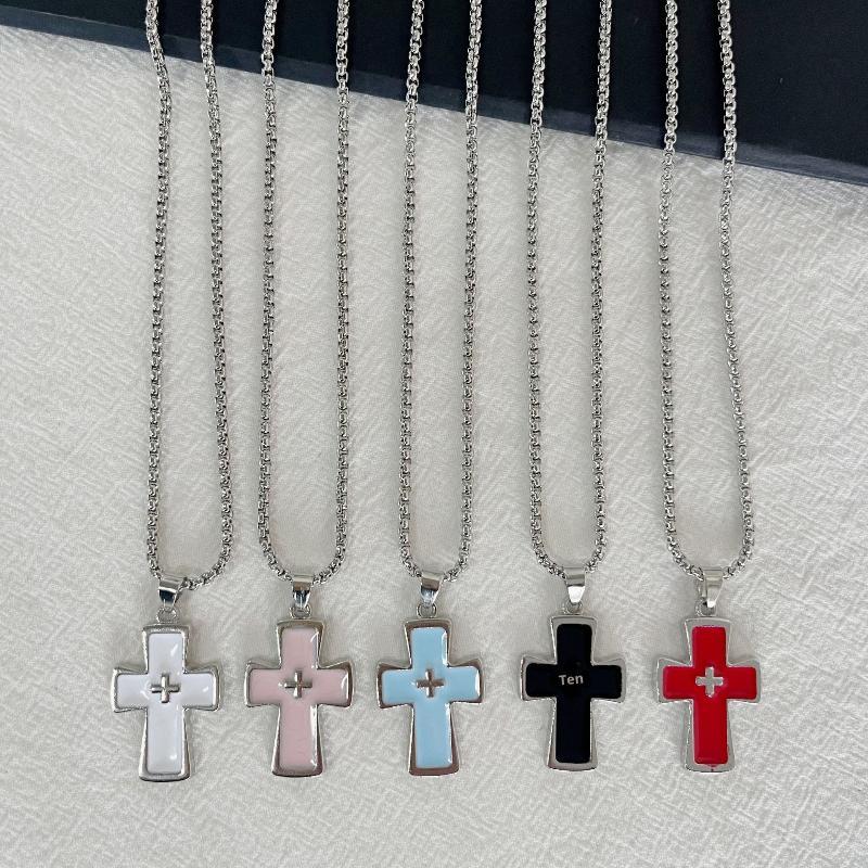 Cool Dopamine Religion Cross Pendant Necklace Niche Design All-Match Baptism Clavicle Necklace
